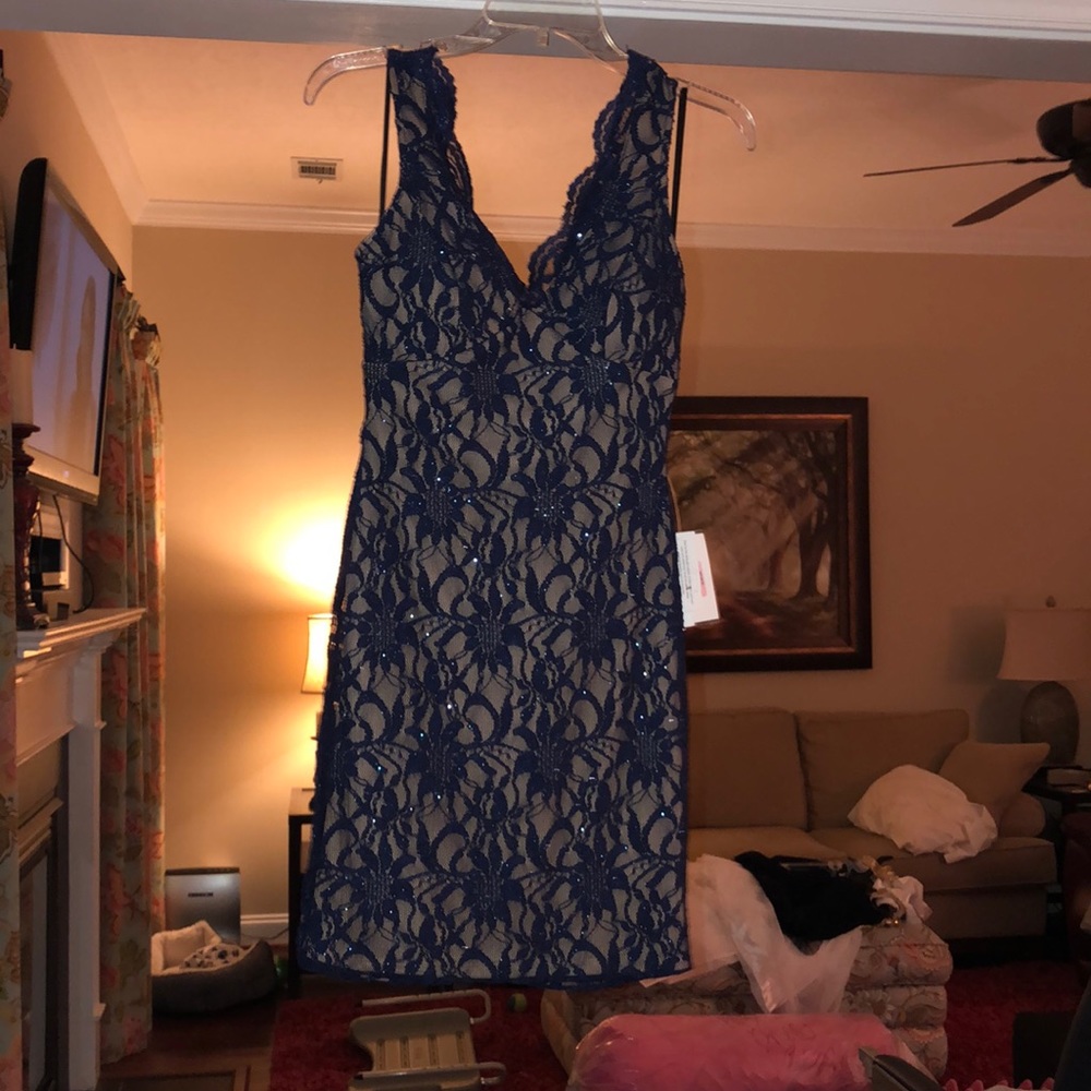 Navy Blue Lace Cocktail Dress
